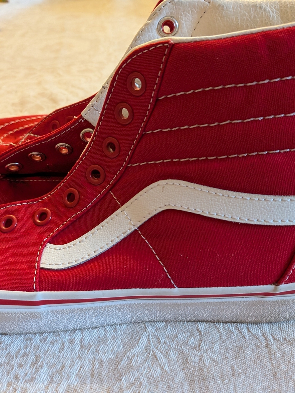 Vans Sk8-Hi High Top Sneakers Red White Canvas Mens 8.5 Womens 10